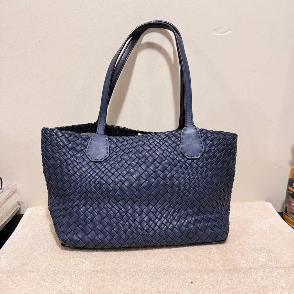 Jennifer Tattanelli Women's Blue Woven Leather Large Tote Bag Made in Italy